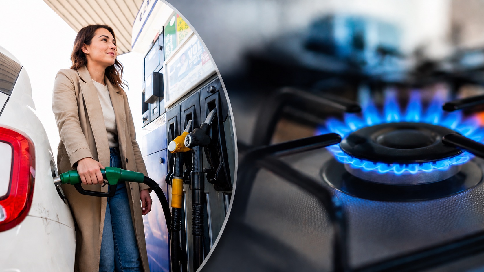 Tankstation en gasvlam — stijgende energiekosten